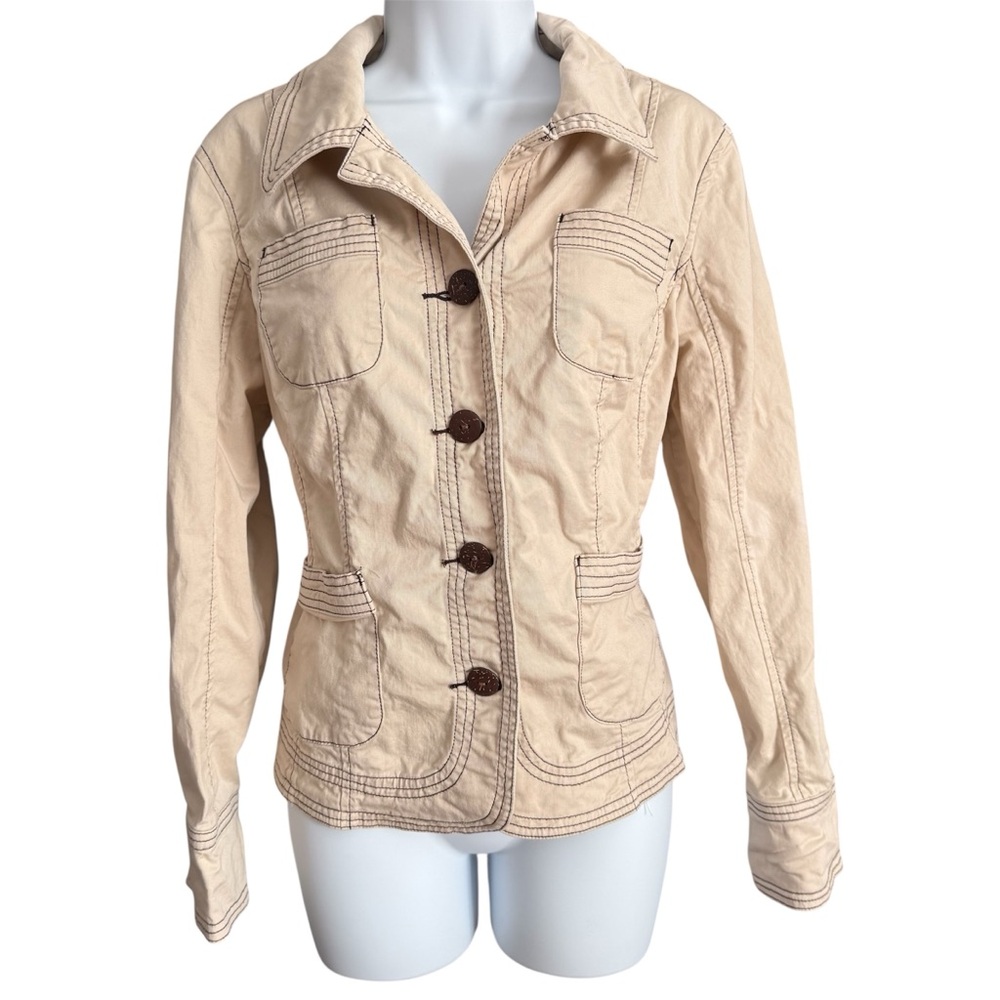 Dress Barn Tan Utility Jacket with Dark Button Detail Womens Size L